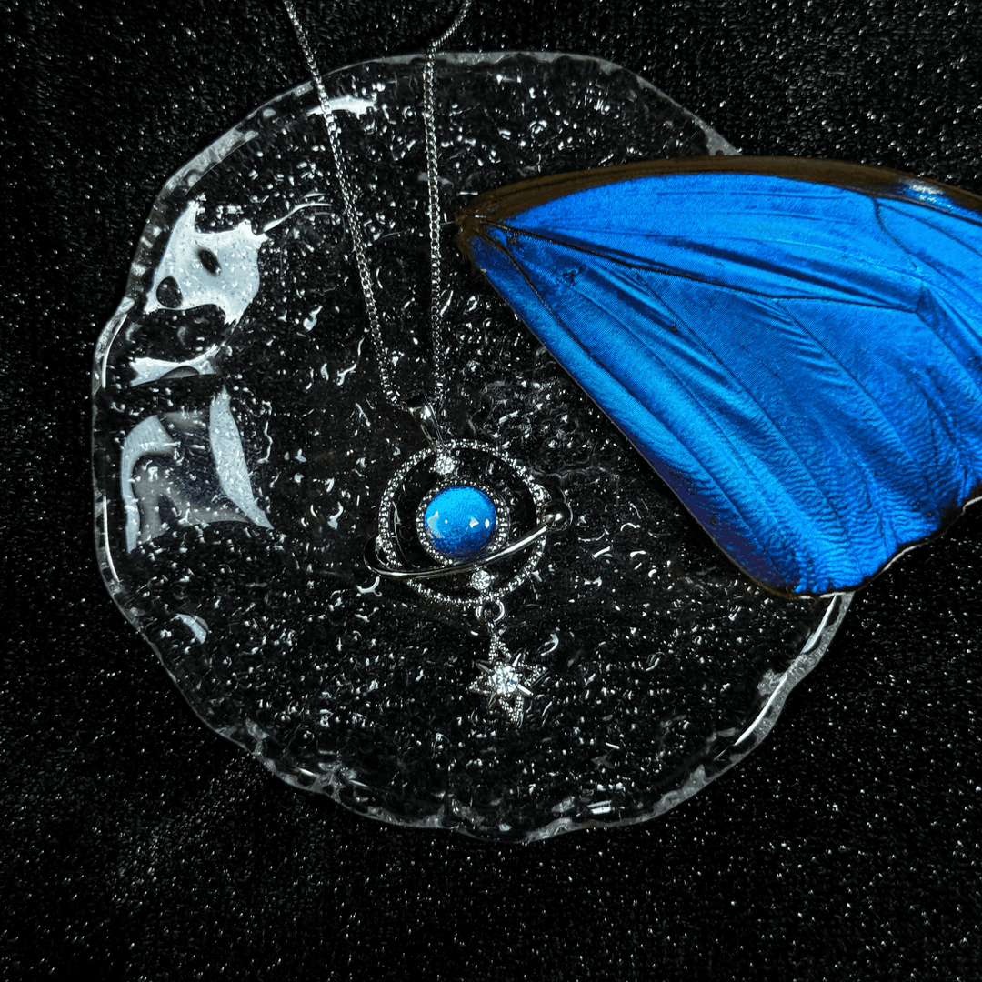 Handmade S925 Sterling Silver Real Blue Morpho Butterfly Wing Necklace - Niche High-End Specimen Pendant Gift for Couples