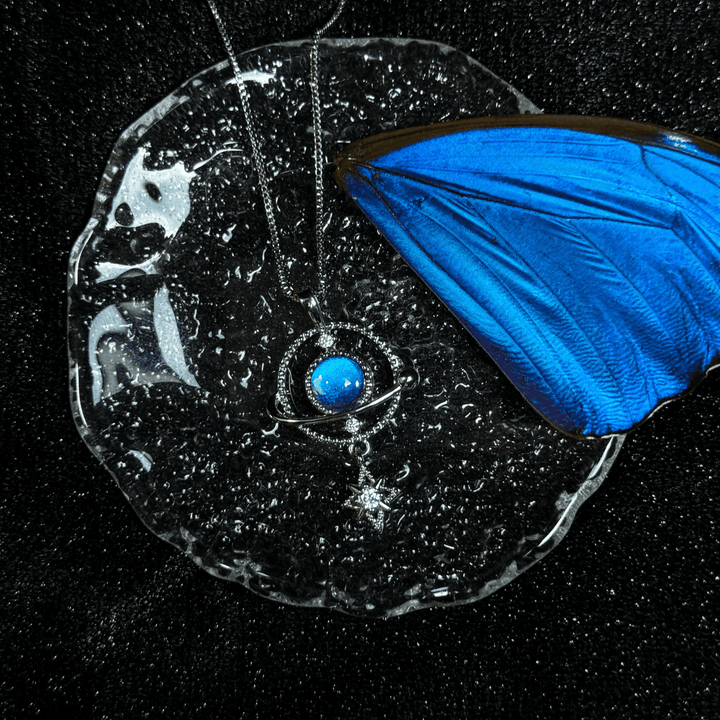 Handmade S925 Sterling Silver Real Blue Morpho Butterfly Wing Necklace - Niche High-End Specimen Pendant Gift for Couples