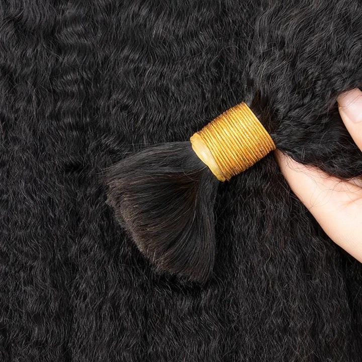 XJ HAIR Raw Black Kinky Straight Human Hair Bulk Extension For Braiding
