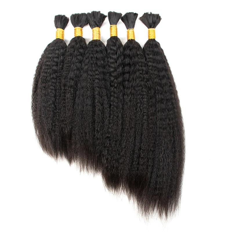 XJ HAIR Raw Black Kinky Straight Human Hair Bulk Extension For Braiding