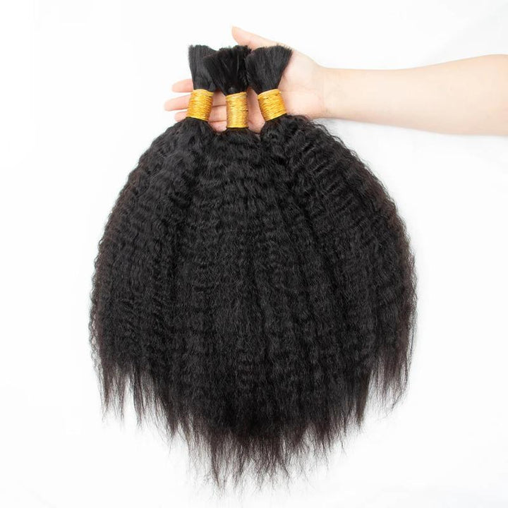 XJ HAIR Raw Black Kinky Straight Human Hair Bulk Extension For Braiding