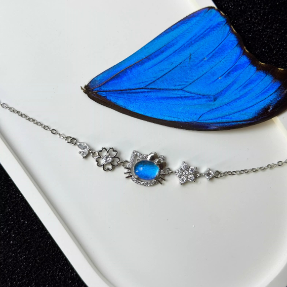 Handmade Real Blue Morpho Butterfly Wing Bracelet - Unique Hello Kitty Inspired Nature Specimen Jewelry, Premium Birthday Gift for Best Friend