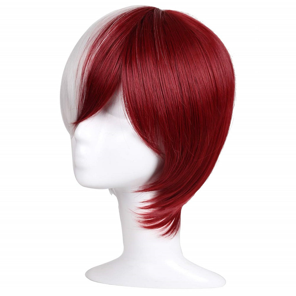 Short Half  White Half Red Cosplay Temperature Synthetic Wig Women Girls Daily Wear Party Cosplay Halloween Costume Music Festival Pride Month