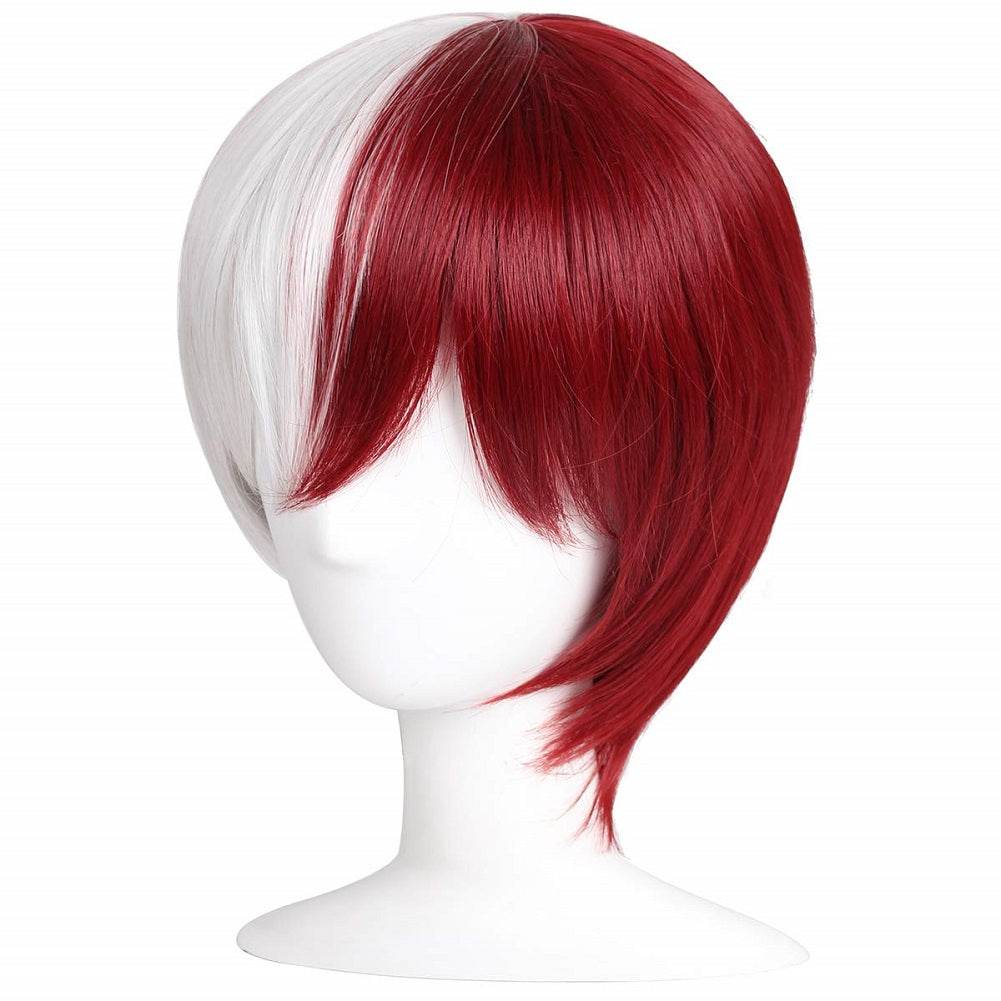 Short Half  White Half Red Cosplay Temperature Synthetic Wig Women Girls Daily Wear Party Cosplay Halloween Costume Music Festival Pride Month