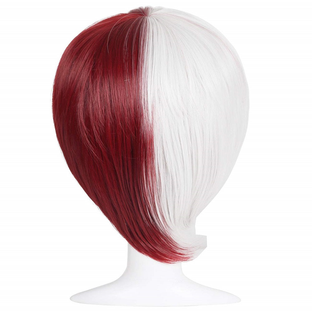 Short Half  White Half Red Cosplay Temperature Synthetic Wig Women Girls Daily Wear Party Cosplay Halloween Costume Music Festival Pride Month