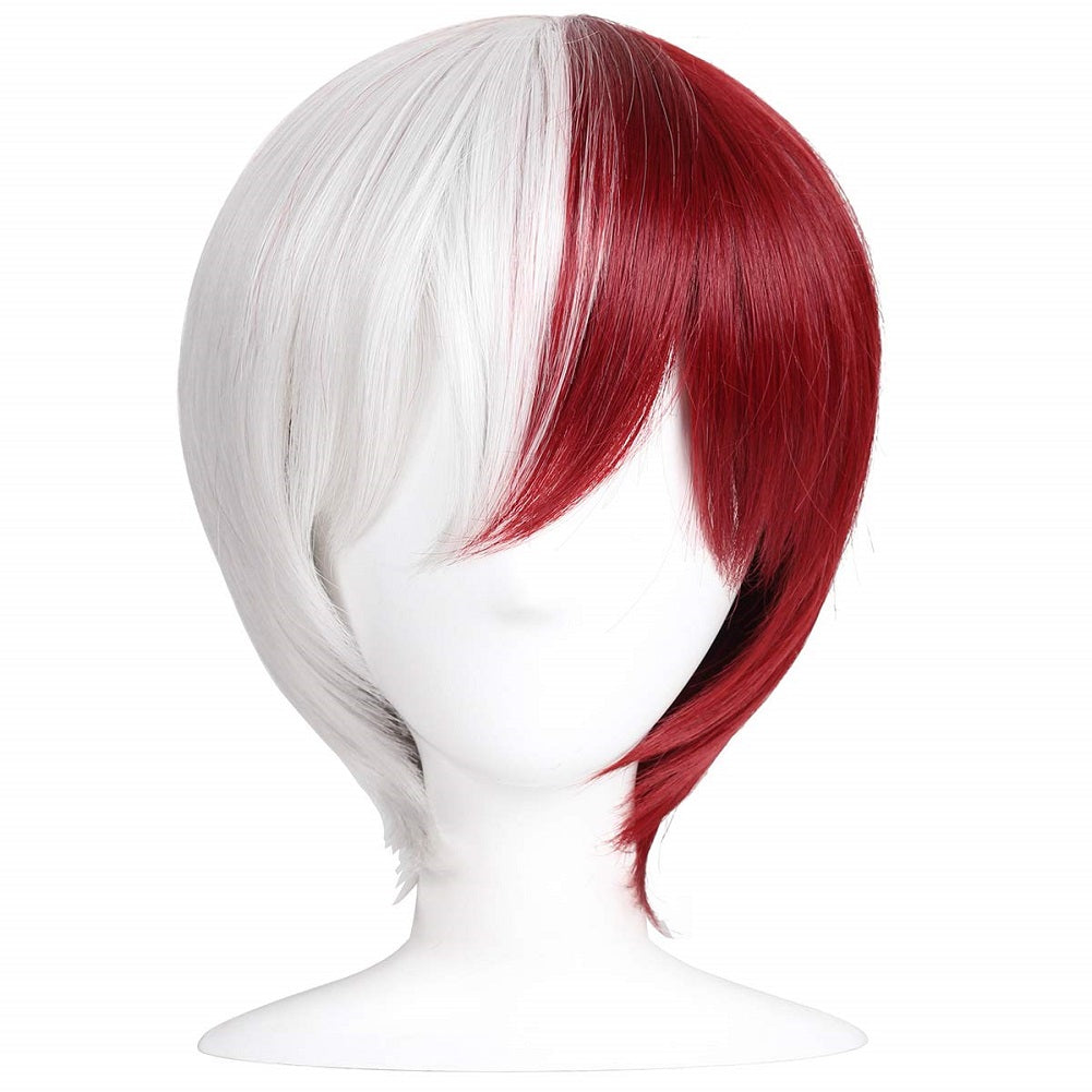 Short Half  White Half Red Cosplay Temperature Synthetic Wig Women Girls Daily Wear Party Cosplay Halloween Costume Music Festival Pride Month