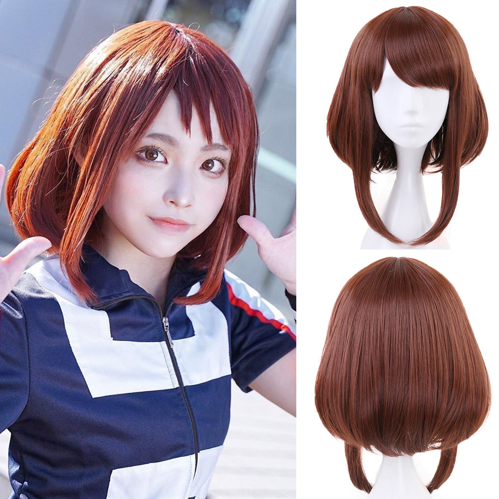 Anime My Hero Academia Ochako Uraraka Cosplay Wigs 35cm Brown Heat Resistant Synthetic Hair Perucas Cosplay Wig