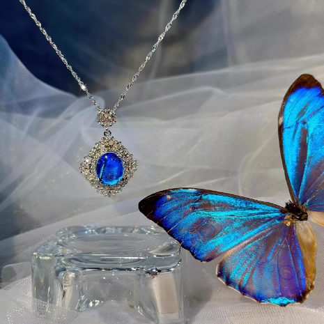 Original Handmade Blue Morpho Butterfly Wing Necklace - Premium Specimen Jewelry, Unique Luxury Birthday Gift for Her