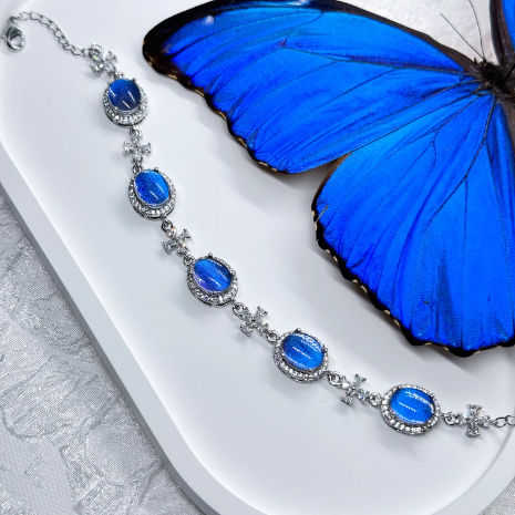 Handmade Real Blue Morpho Butterfly Wing Bracelet - Unique Hello Kitty Inspired Nature Specimen Jewelry, Premium Birthday Gift for Best Friend