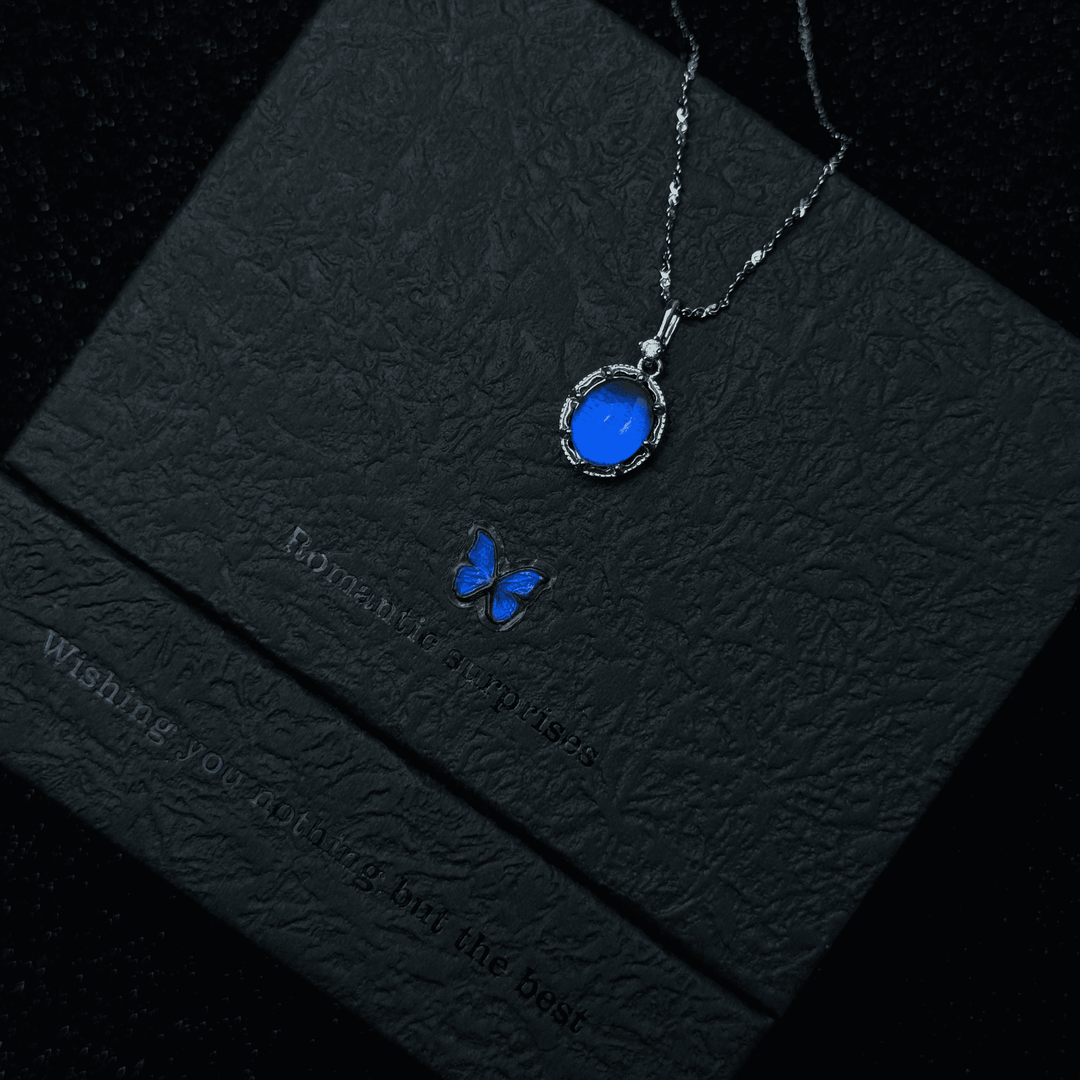 Handmade S925 Sterling Silver Blue Morpho Butterfly Wing Necklace & Bracelet Set - Real Specimen Jewelry