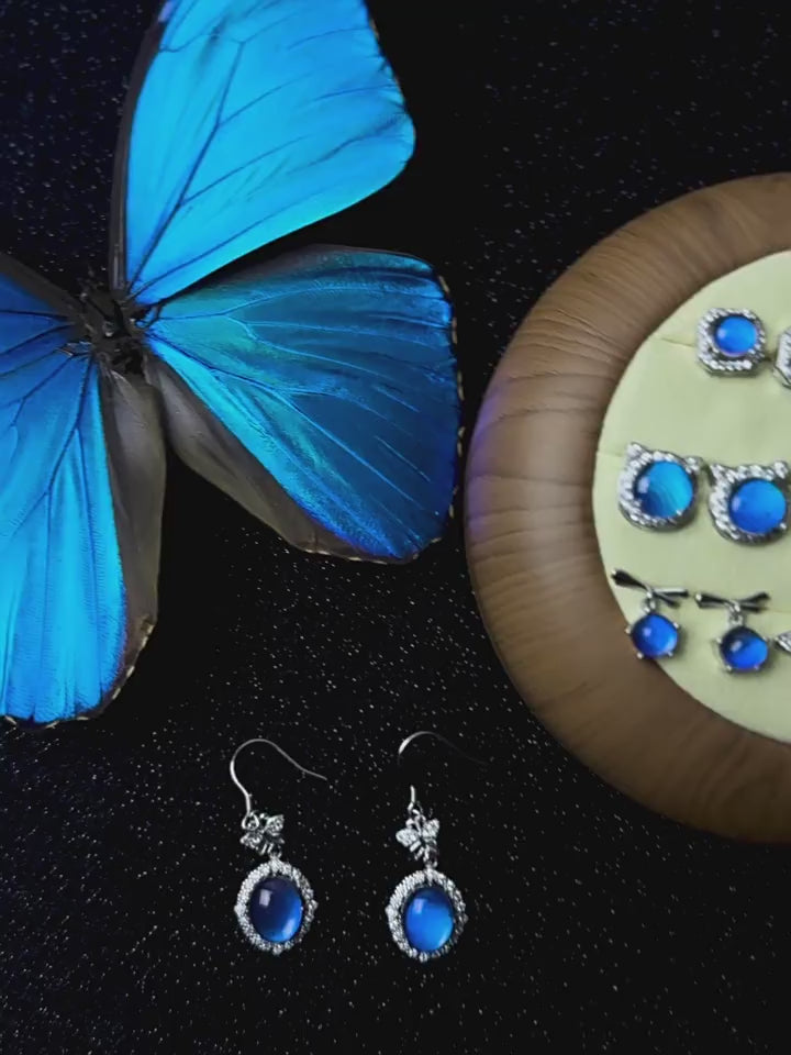 Handmade S925 Sterling Silver Real Blue Morpho Butterfly Wing Stud Earrings - Unique Specimen Jewelry Gift for Her