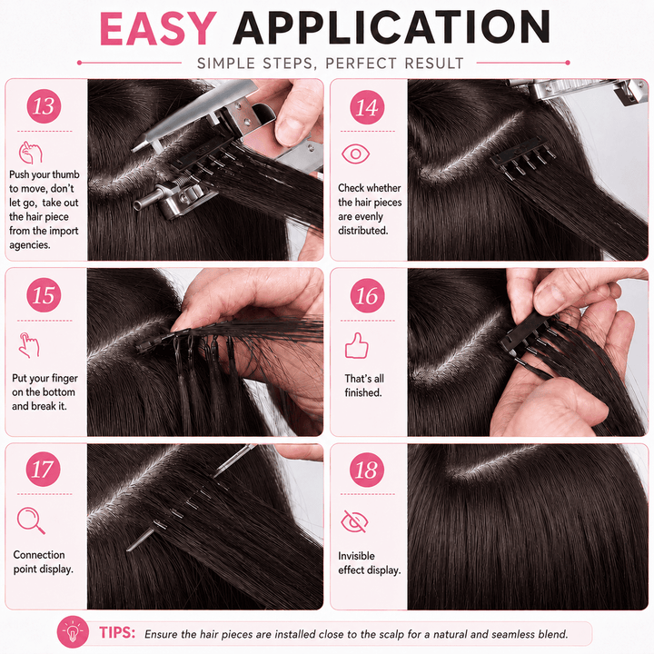 6D Human Hair Extensions 2nd Gen - Real Invisible Seamless No Trace Design,sew in extensions how to Darkest Black