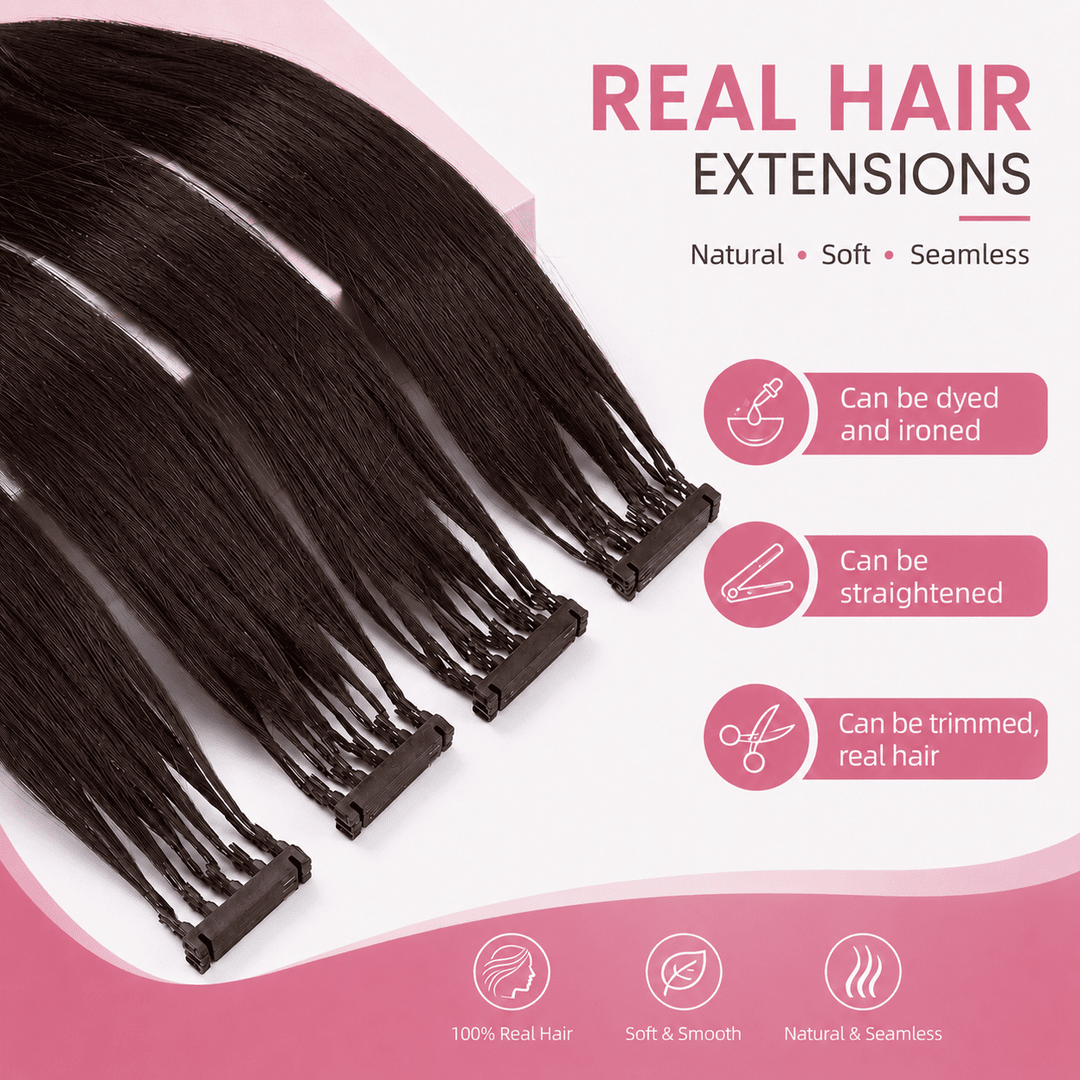 6D Human Hair Extensions 2nd Gen - Real Invisible Seamless No Trace Design,sew in extensions how to Darkest Black