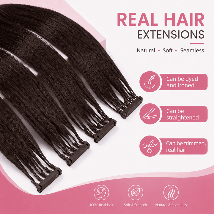 6D Human Hair Extensions 2nd Gen - Real Invisible Seamless No Trace Design,sew in extensions how to Darkest Black