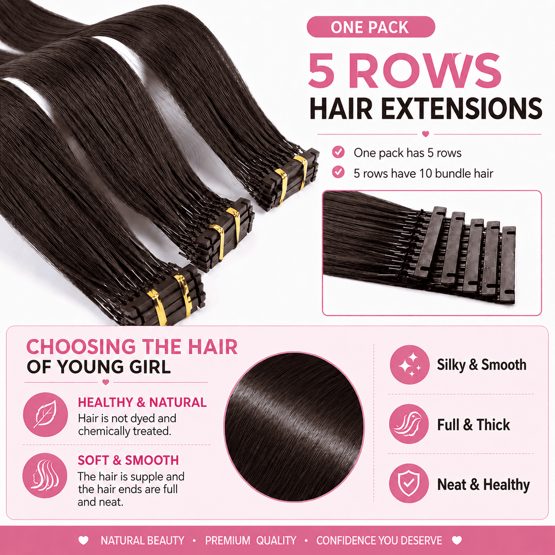 6D Human Hair Extensions 2nd Gen - Real Invisible Seamless No Trace Design,sew in extensions how to Darkest Black