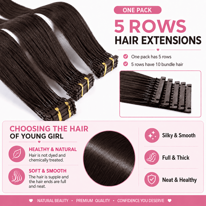 6D Human Hair Extensions 2nd Gen - Real Invisible Seamless No Trace Design,sew in extensions how to Darkest Black