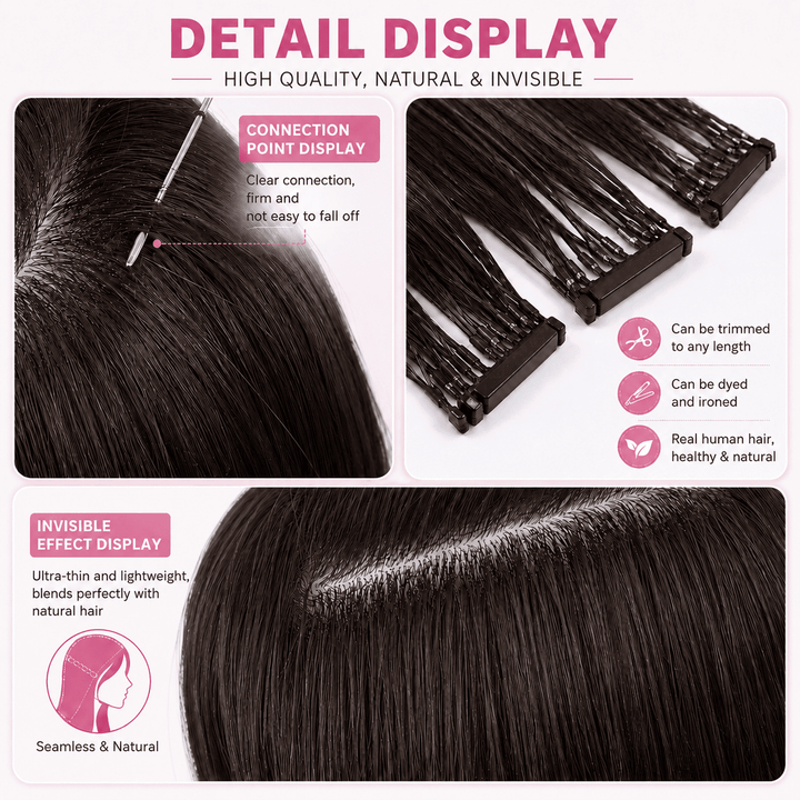6D Human Hair Extensions 2nd Gen - Real Invisible Seamless No Trace Design,sew in extensions how to Darkest Black