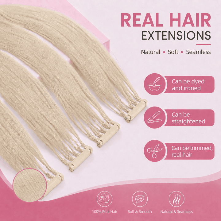 6D Human Hair Extensions 2nd Gen - Real Invisible Seamless No Trace Design,sew in extensions how to Lightest Blonde
