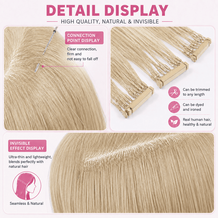 6D Human Hair Extensions 2nd Gen - Real Invisible Seamless No Trace Design,sew in extensions how to Lightest Blonde