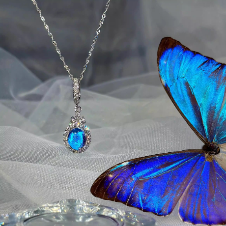 Original Handmade Blue Morpho Butterfly Wing Necklace - Premium Specimen Jewelry, Unique Luxury Birthday Gift for Her