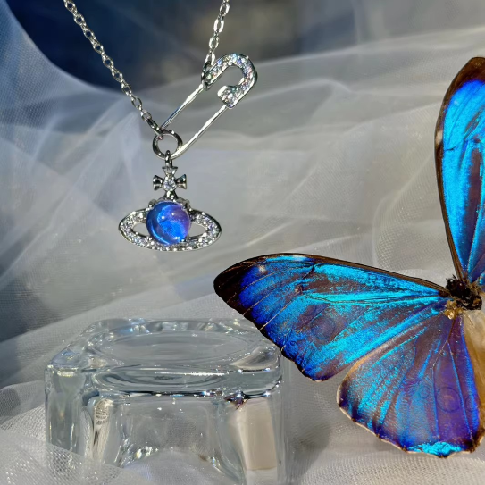 Original Handmade Blue Morpho Butterfly Wing Necklace - Premium Specimen Jewelry, Unique Luxury Birthday Gift for Her