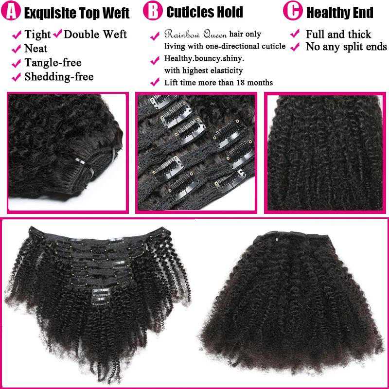 XJhair Afro Curly Clip in Human Hair Extensions