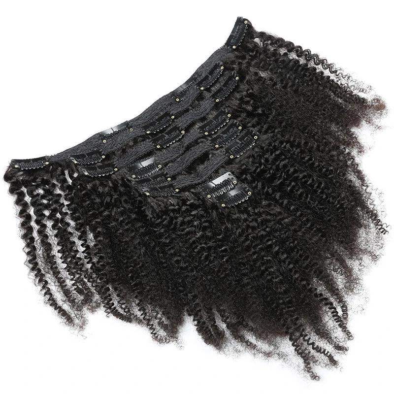 XJhair Afro Curly Clip in Human Hair Extensions