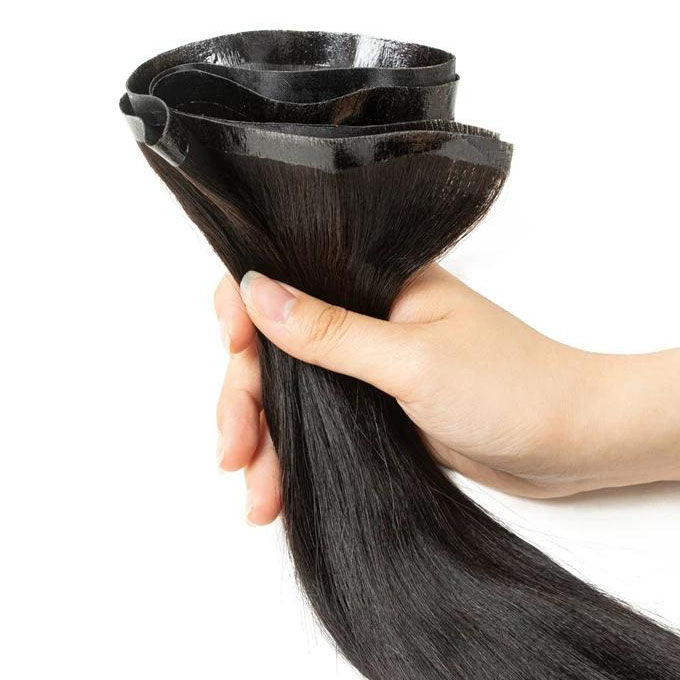 XJ HAIR Raw Black Yaki Long PU Weft Tape In Hair Extensions
