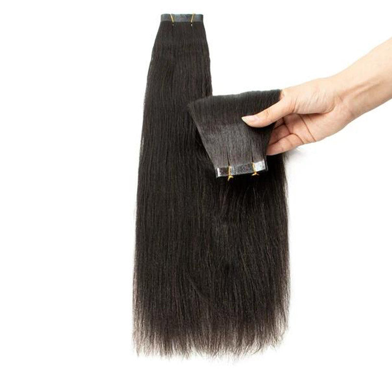 XJ HAIR Raw Black Yaki Long PU Weft Tape In Hair Extensions